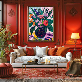 Jarrón con Flores: Arte Favista Estilo Matisse. Canvas Afdruk