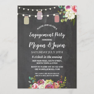 Jars Engagement Party Rustic Chalk Floral Invite Kaart