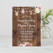 Jars Engagement Party Rustic Wood Bloemen Uitnodig Kaart (Staand voorkant)