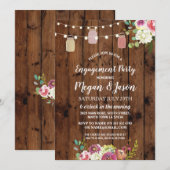 Jars Engagement Party Rustic Wood Bloemen Uitnodig Kaart (Voorkant / Achterkant)