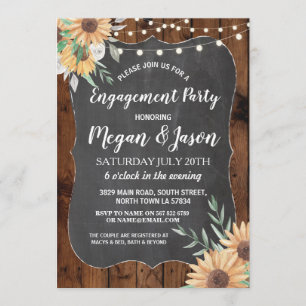 Jars Engagement Party Rustic Wood Sunflower Invite Kaart