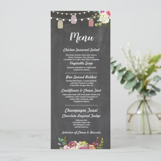 Jars Menu Weddenschappen Reception Rustic Chalk Fl (Staand voorkant)