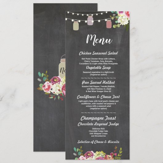 Jars Menu Weddenschappen Reception Rustic Chalk Fl (Voorkant / Achterkant)