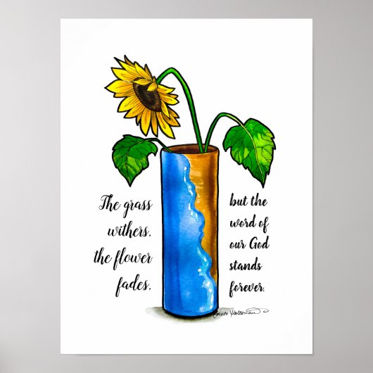 Jars of Clay - Sunflower in vase - waterverf art Poster (Voorkant)