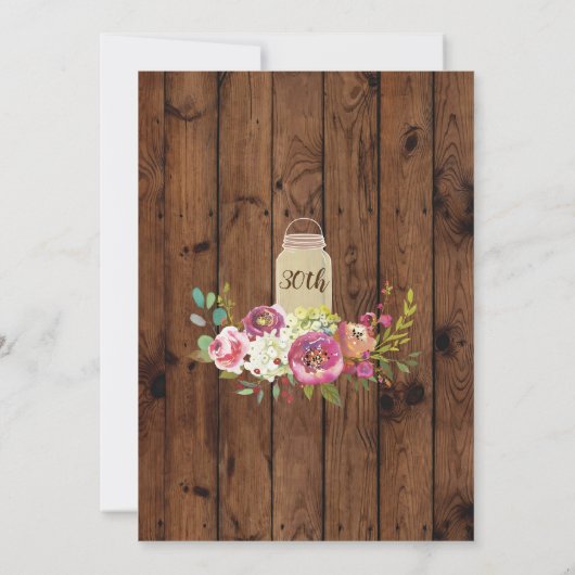 Jars Verjaardagsfeest Rustiek Hout Bloemen Uitnodi Kaart (Achterkant)