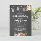 Jars Verjaardagsfeest Rustiek Krijt Bloemen Uitnod Kaart (Staand voorkant)