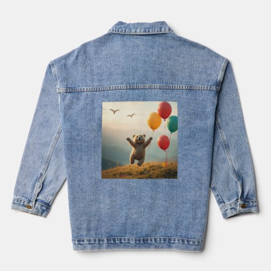 Jas Baby Beer Vliegen met ballonnen Denim Jacket (Achterkant)