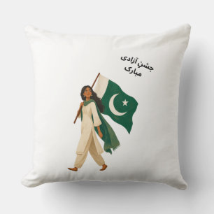 Jashn-e-Azadi Mubarak Pakistaans Meisje Kunst Onaf Kussen