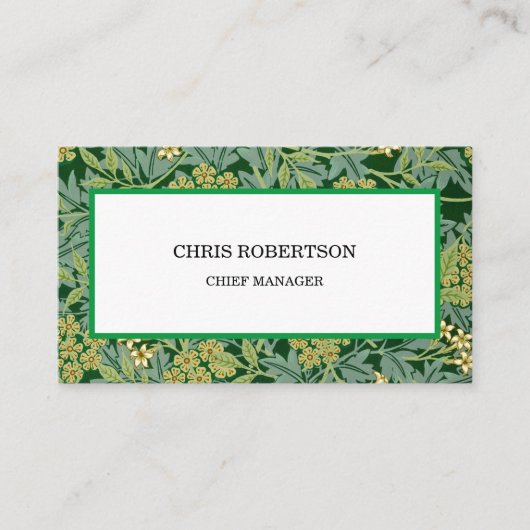 Jasmijn Bloemen Patroon Groen Wit Minimalist Visitekaartje (Voorkant)