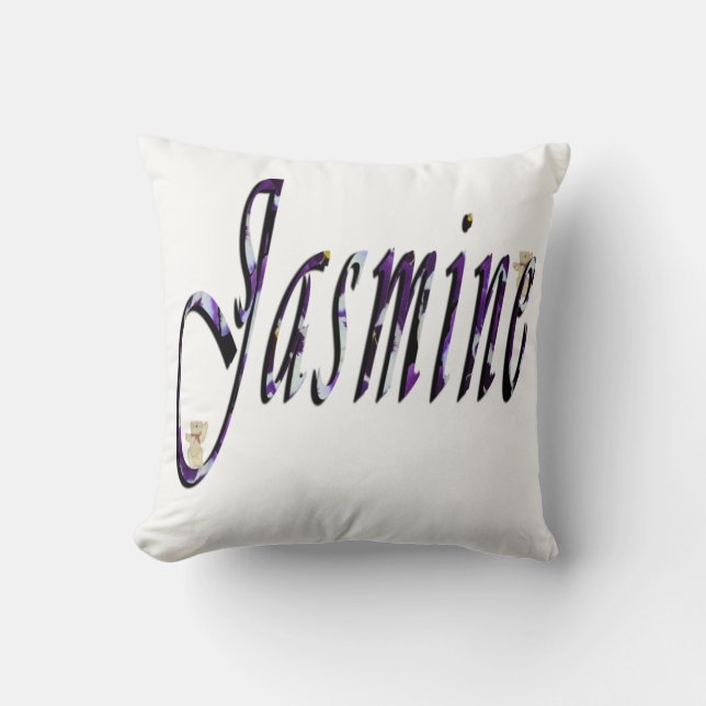 Jasmijn, naam, Logo, wit werpkussen. Kussen (Voorkant)