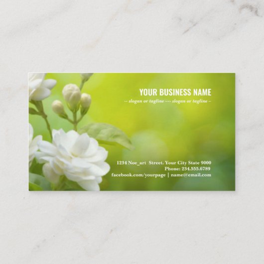 Jasmijnbloem op groen visitekaartje (Achterkant)