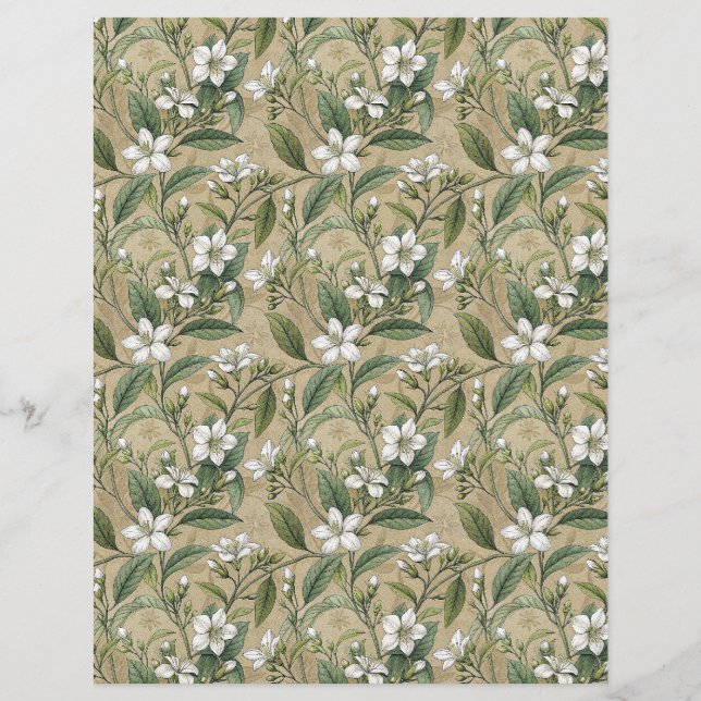 Jasmin Flowers bontanisch plakboek papier beige (Voorkant)