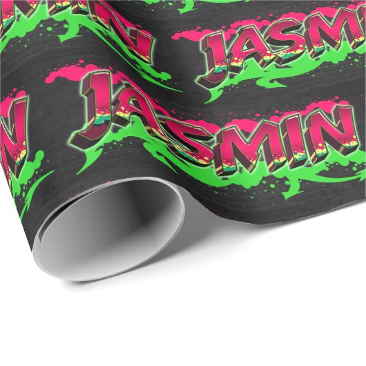Jasmin Vorname Name Graffiti red green Cadeaupapier (Rol Hoek)