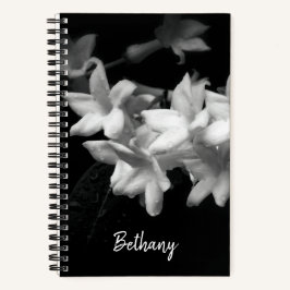 Jasmine Black en White Flowers Foto Notitieboek