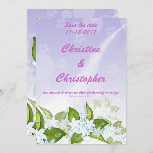 Jasmine Bloemen Aanpasbare bewaar de datum Uitnodi Save The Date (Voorkant / Achterkant)