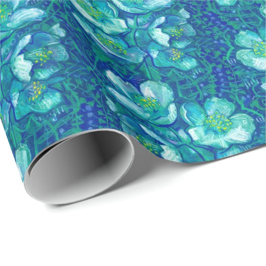 Jasmine Bloom bloemen Floral Pattern Blue Cadeaupapier (Rol Hoek)