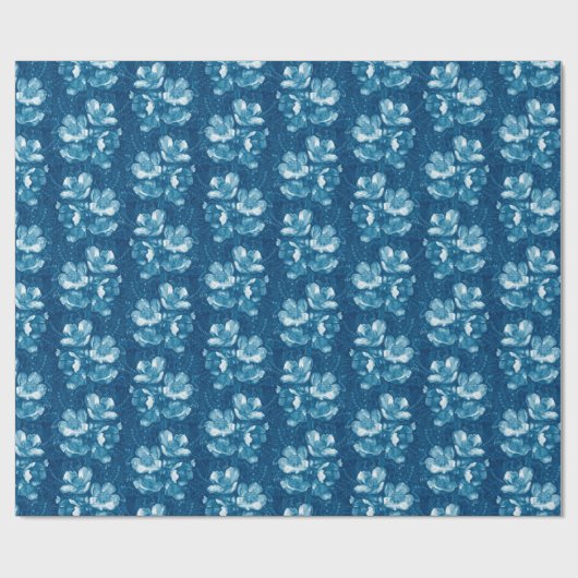 Jasmine Bloom  bloemen Floral Pattern Blue Cadeaupapier (Vlak)