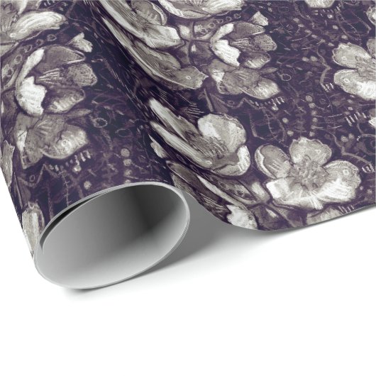 Jasmine Bloom  Flowers Floral Pattern Grey Cadeaupapier (Rol Hoek)