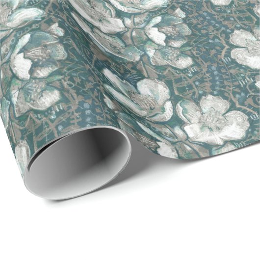 Jasmine Bloom Flowers Floral Pattern Grey Cadeaupapier (Rol Hoek)