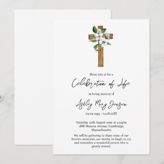 Jasmine Cross Celebration of Life Funeral Kaart (Voorkant / Achterkant)