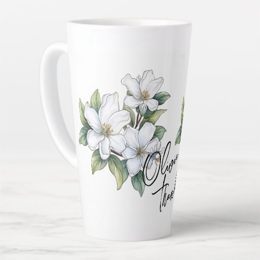 Jasmine "Dank je!" Bewerkbare slogan en naam Latte Mok (Linkerhoek)