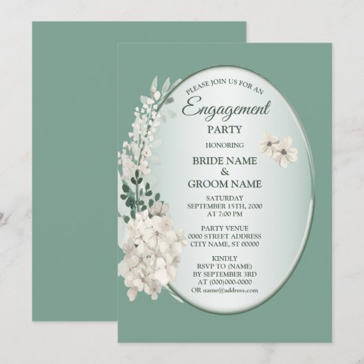 Jasmine Floral Green Geometric Engagement Party Kaart (Voorkant / Achterkant)