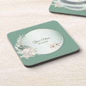 Jasmine Floral Green Geometric Wedding Party Bier Onderzetter (Linkerzijde)