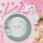 Jasmine Floral Green Geometric Wedding Party Papieren Bordje (Feest)