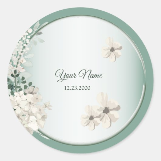 Jasmine Floral Green Geometric Wedding Party Ronde Sticker (Voorkant)