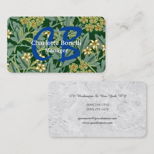 Jasmine Flower Professional Feminine Monogram Visitekaartje (Voorkant / Achterkant)