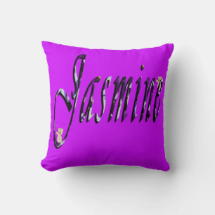 Jasmine, naam, Logo, Magenta Throw Cushion. Kussen