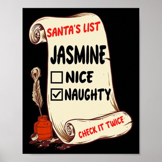 Jasmine Naam - Santa Naughty Leuke Lijst Grappige  Poster (Voorkant)