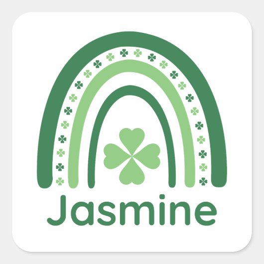 Jasmine Name Clover Boho Rainbow Vierkante Sticker (Voorkant)