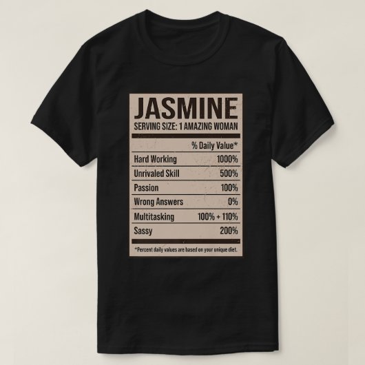 Jasmine Nutrition Facts Name Nickname Alias Titel T-shirt (Design voorkant)