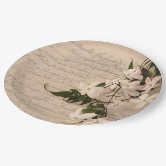 Jasmine op oud schrift papieren bordje (Gekanteld)