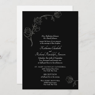 Jasmine Outline Black Formal Wedding Invitation Kaart