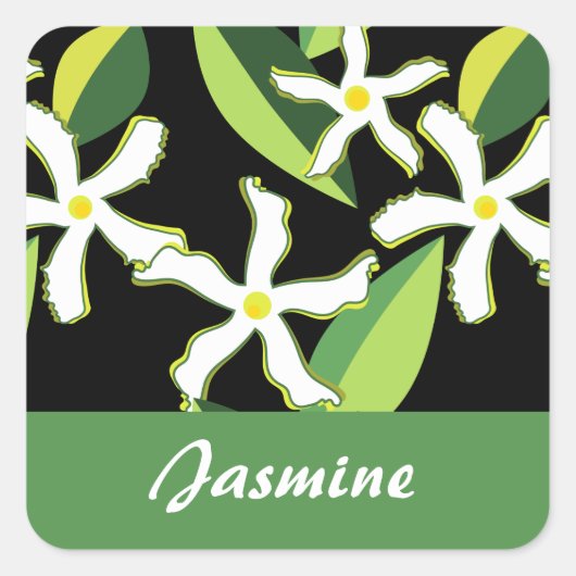 Jasmine Retro Floral Abstract Pattern Vierkante Sticker (Voorkant)