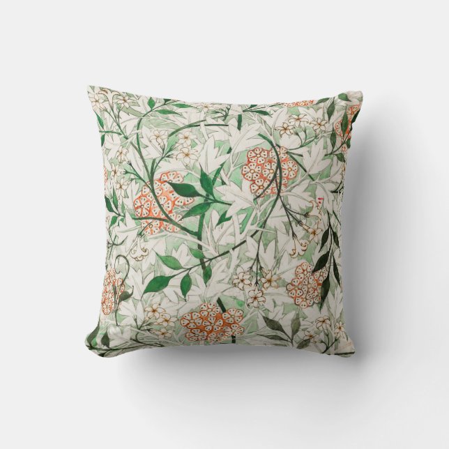 Jasmine van William Morris Green Pink White Floral Kussen (Voorkant)