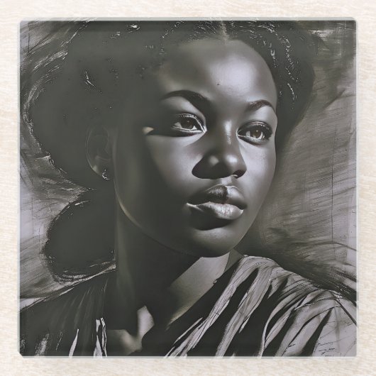 "Jasmine" vrouwen in houtskool Glazen Onderzetter (Voorkant)