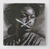 "Jasmine" vrouwen in houtskool Vierkante Klok (Voorkant)