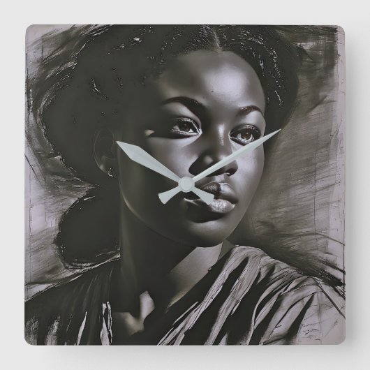 "Jasmine" vrouwen in houtskool Vierkante Klok (Voorkant)