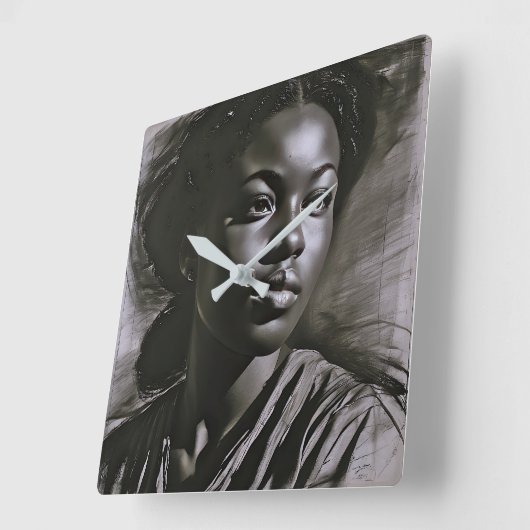 "Jasmine" vrouwen in houtskool Vierkante Klok (Hoek)