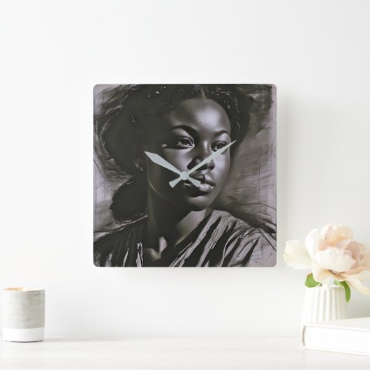 "Jasmine" vrouwen in houtskool Vierkante Klok (Huis)