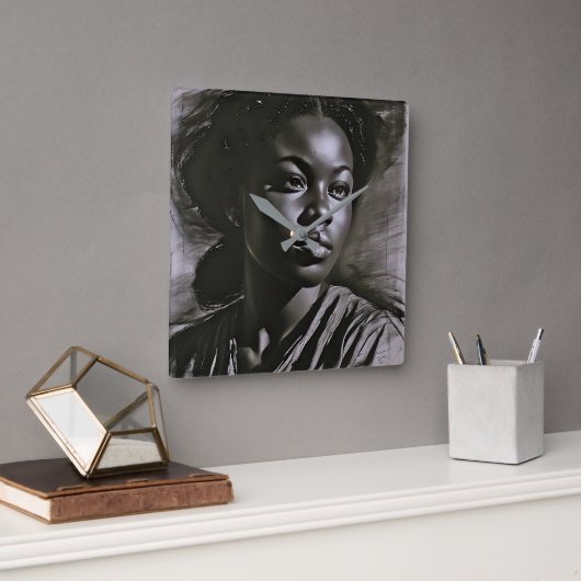 "Jasmine" vrouwen in houtskool Vierkante Klok (Kantoor)