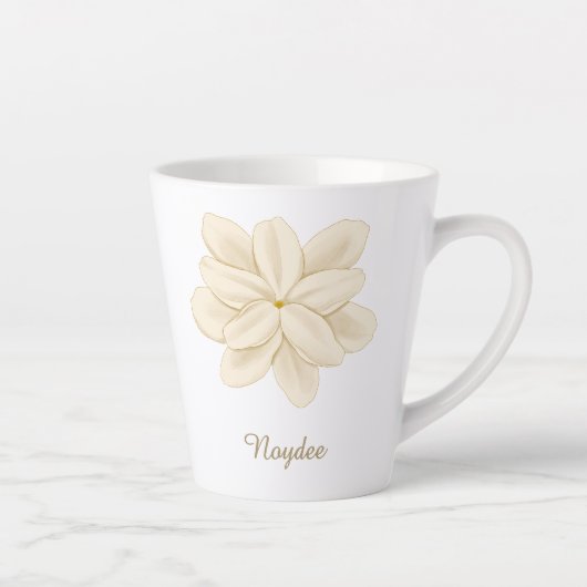 Jasmine Witte Bloem Elegante Naam Latte Mok (Rechts)