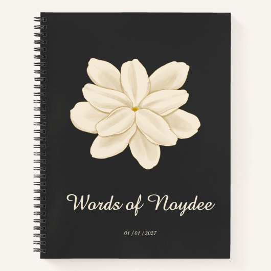 Jasmine Witte Bloem Elegante Naam Notitieboek (Voorkant)