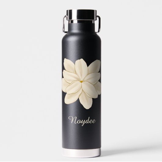 Jasmine Witte Bloem Elegante Naam Waterfles (Voorkant)
