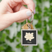 Jasmine Witte Bloem Naam op Zwart Sleutelhanger (Hand)