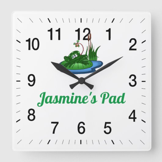 Jasmine's Pad Vierkante Muurklok Klok (Voorkant)