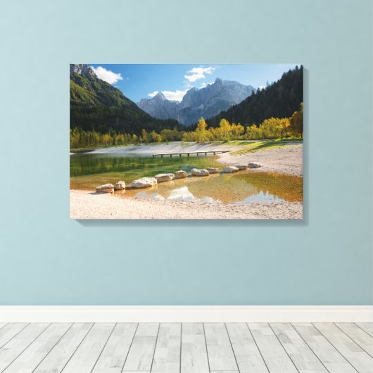 Jasna-meer in de Sloveense Alpen in herfst Canvas Afdruk (Insitu (Houten vloer))